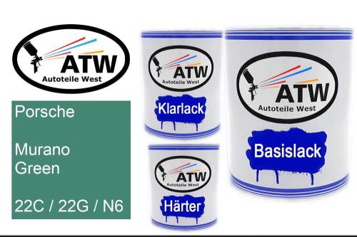 Porsche, Murano Green, 22C / 22G / N6: 1L Lackdose + 1L Klarlack + 500ml Härter - Set, von ATW Autoteile West.